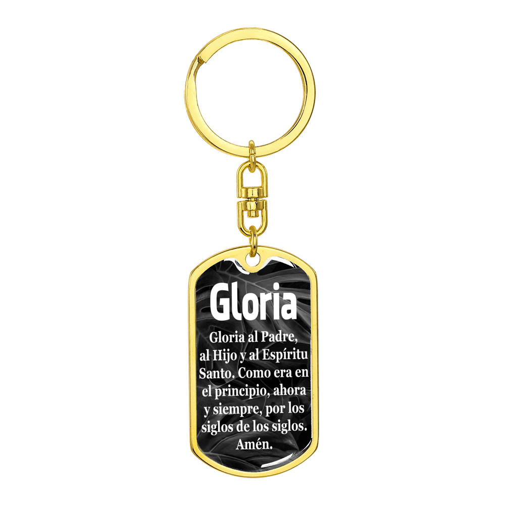 Glory Be Catholic Prayer Spanish Swivel Keychain Dog Tag Stainless Steel or 18k Gold