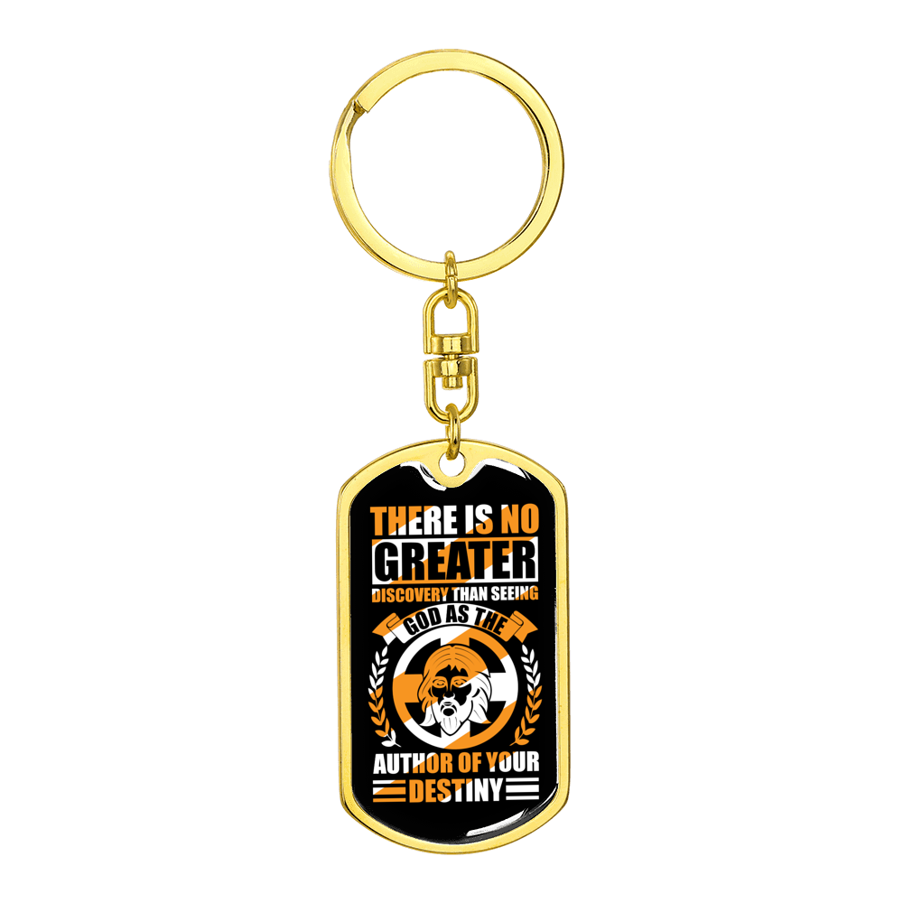 God Author Of Destiny Stainless Steel or 18k Gold Premium Swivel Dog Tag Keychain