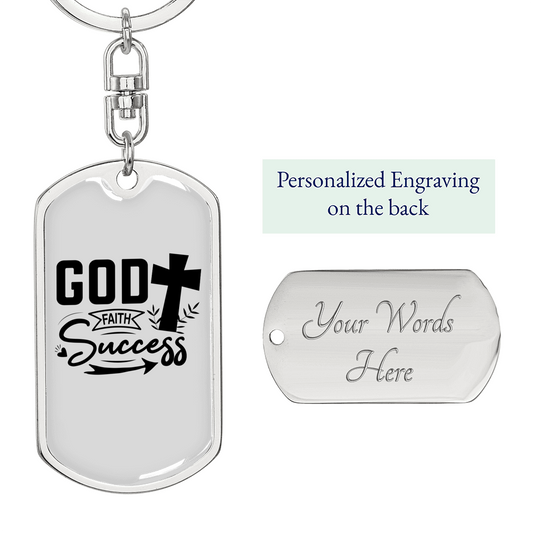 God Faith Success Arrow Cross Keychain Stainless Steel or 18k Gold Dog Tag Keyring-Express Your Love Gifts