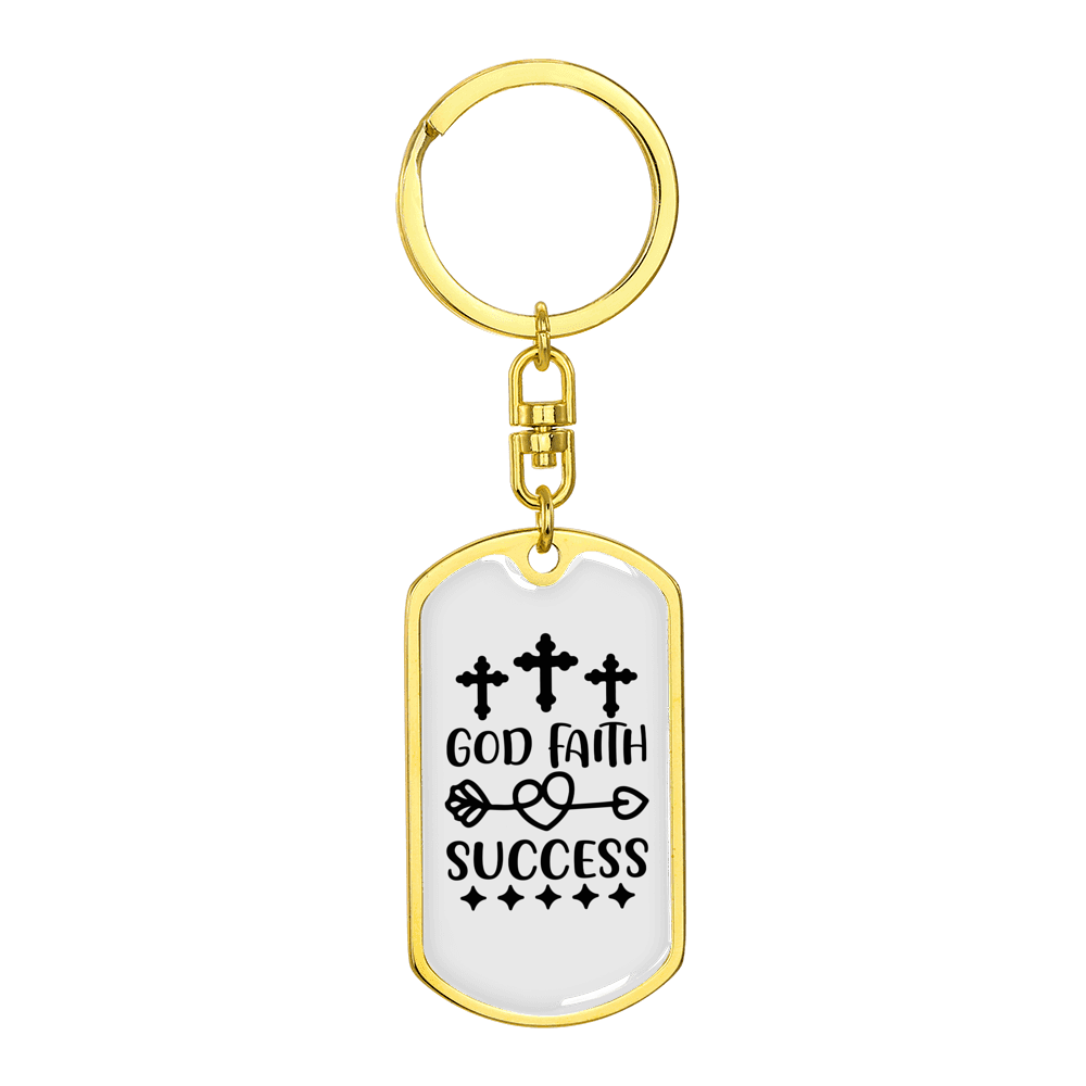 God Faith Success Crosses Stainless Steel or 18k Gold Premium Swivel Dog Tag Keychain