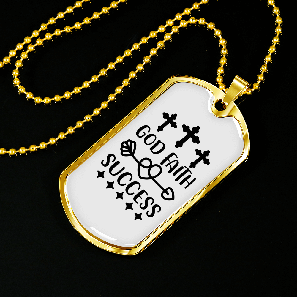 God Faith Success Crosses Necklace Stainless Steel or 18k Gold Dog Tag 24" Chain-Express Your Love Gifts