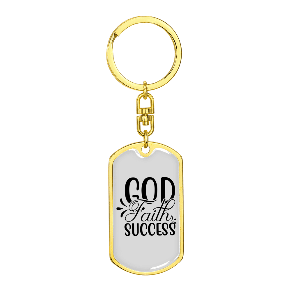 God Faith Success Stainless Steel or 18k Gold Premium Swivel Dog Tag Keychain