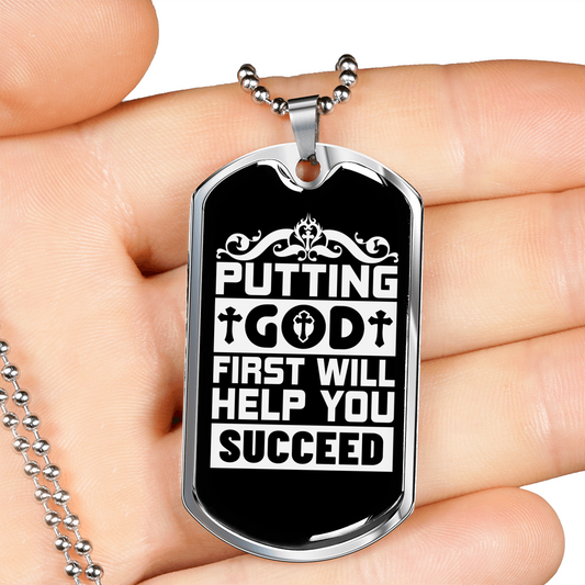 God First Necklace Stainless Steel or 18k Gold Dog Tag 24" Chain-Express Your Love Gifts