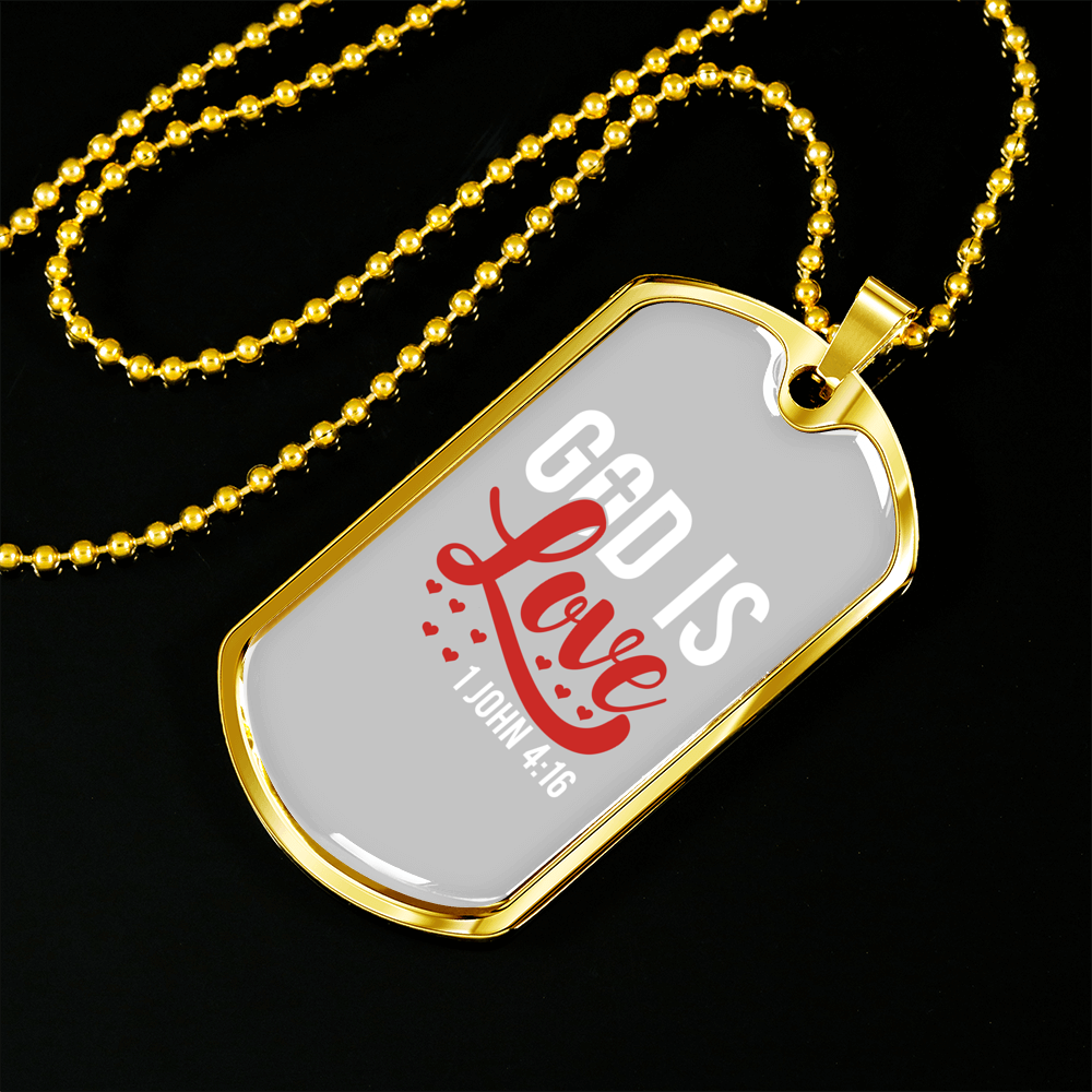 God Is Love 1 John 4:16 Necklace Stainless Steel or 18k Gold Dog Tag 24" Chain-Express Your Love Gifts