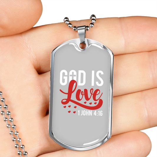 God Is Love 1 John 4:16 Necklace Stainless Steel or 18k Gold Dog Tag 24" Chain-Express Your Love Gifts