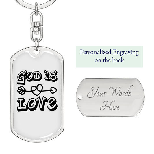 God Is Love Arrow Heart Keychain Stainless Steel or 18k Gold Dog Tag Keyring-Express Your Love Gifts