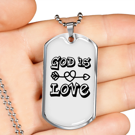 God is Love Arrow Heart Necklace Stainless Steel or 18k Gold Dog Tag 24" Chain-Express Your Love Gifts