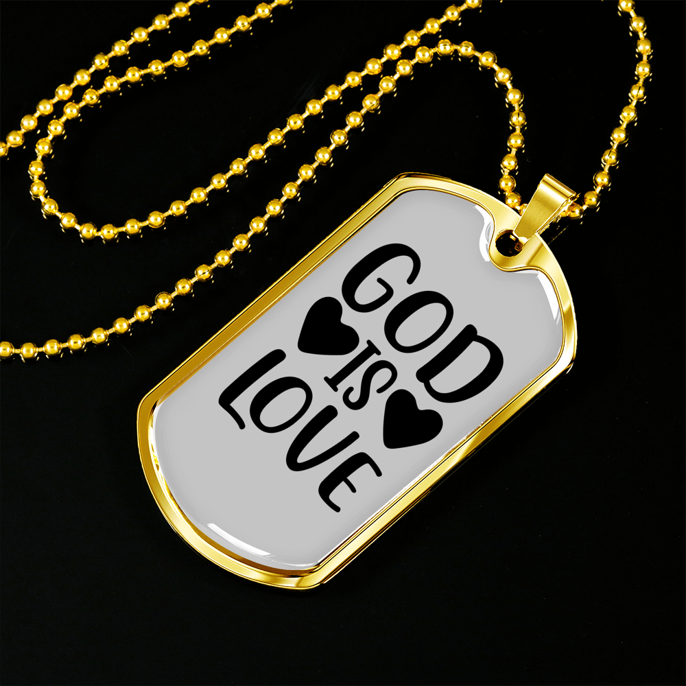 God is Love Heart Necklace Stainless Steel or 18k Gold Dog Tag 24" Chain-Express Your Love Gifts