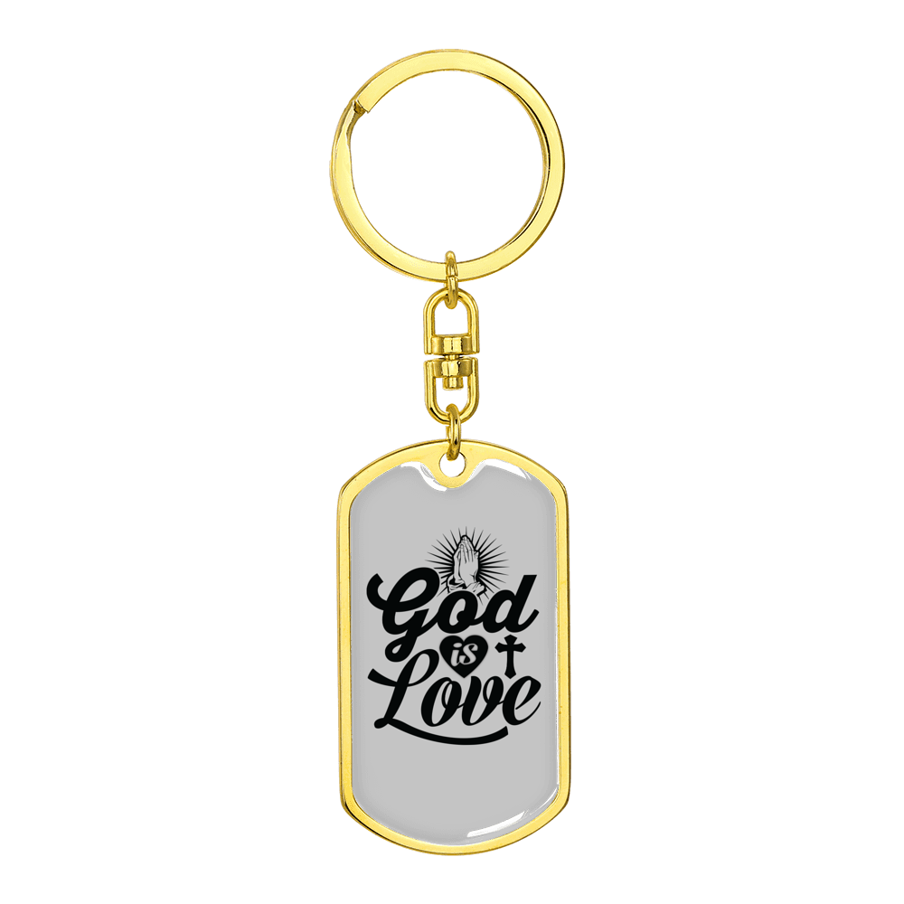 God Is Love Pray Christian Stainless Steel or 18k Gold Premium Swivel Dog Tag Keychain