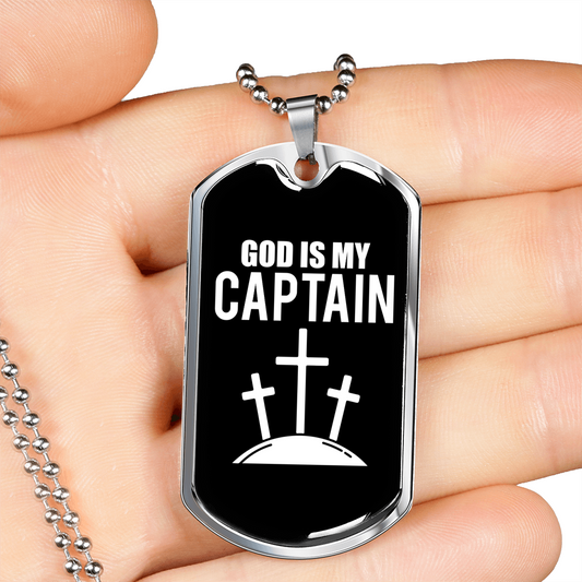God Is My Captain Necklace Stainless Steel or 18k Gold Dog Tag 24" Chain-Express Your Love Gifts