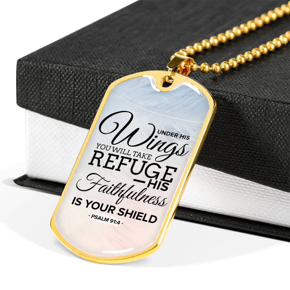 God Is My Refuge Necklace Stainless Steel or 18k Gold Dog Tag 24" Chain-Express Your Love Gifts