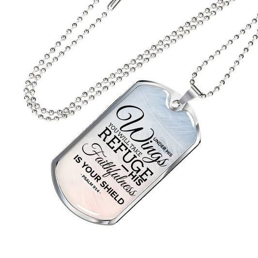 God Is My Refuge Necklace Stainless Steel or 18k Gold Dog Tag 24" Chain-Express Your Love Gifts