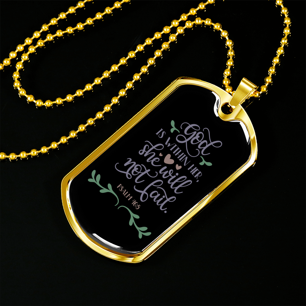 God Is Within Her Psalm 46:5 Necklace Stainless Steel or 18k Gold Dog Tag 24" Chain-Express Your Love Gifts