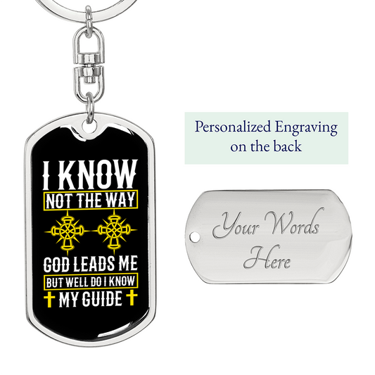 God Leads Me Keychain Stainless Steel or 18k Gold Dog Tag Keyring-Express Your Love Gifts