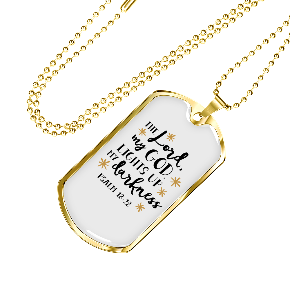God Lights Up Psalm 18:28 Necklace Stainless Steel or 18k Gold Dog Tag 24" Chain-Express Your Love Gifts