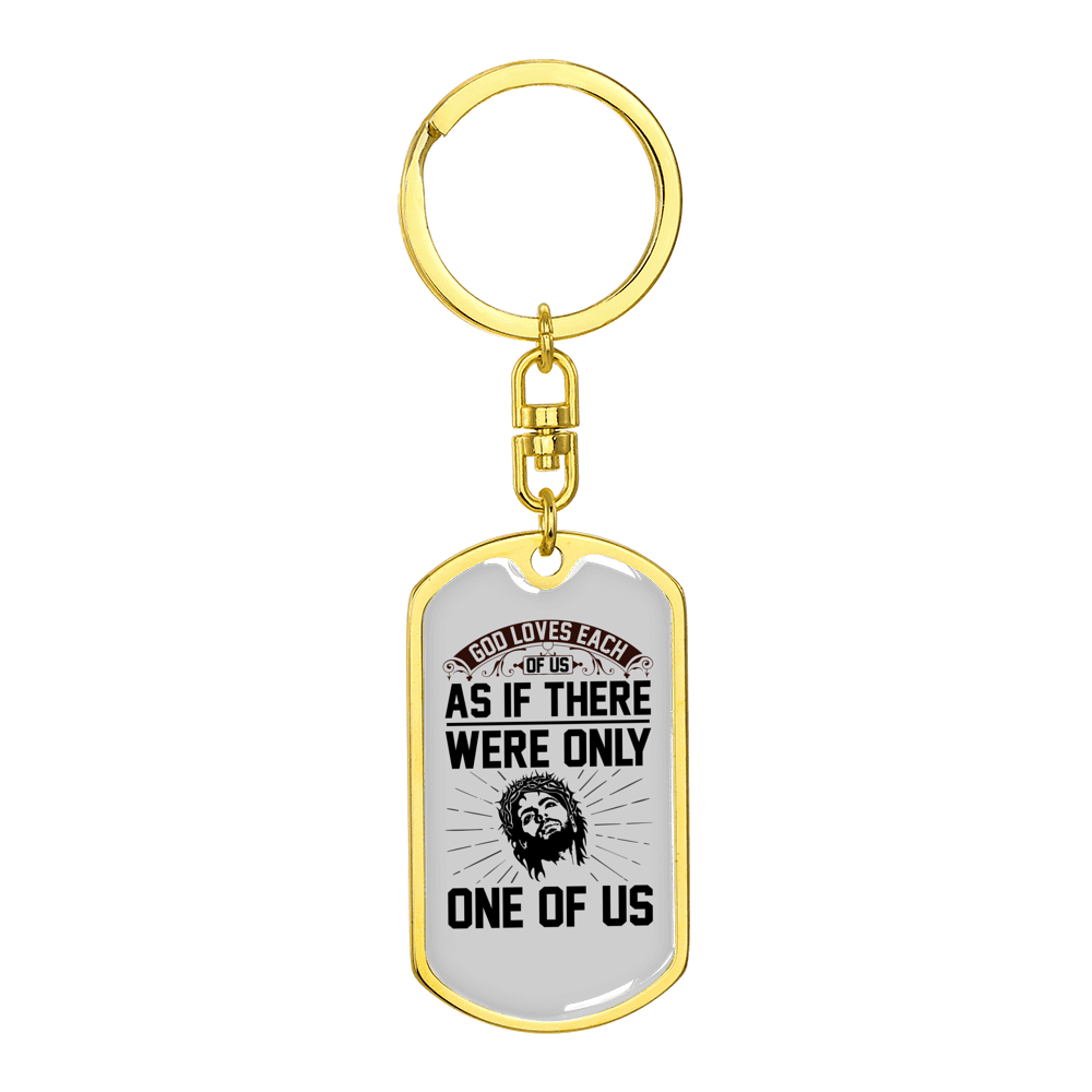 God Loves Us Crown Stainless Steel or 18k Gold Premium Swivel Dog Tag Keychain