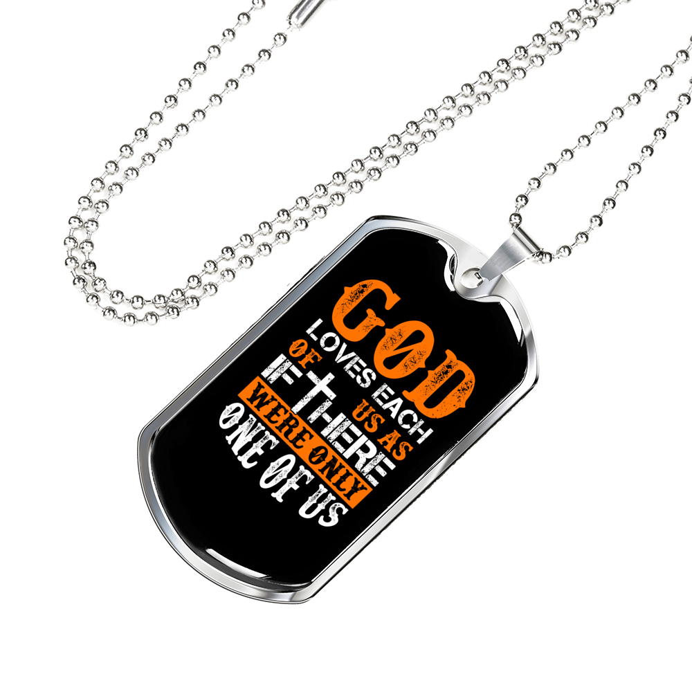 God Loves Us Orange Necklace Stainless Steel or 18k Gold Dog Tag 24" Chain-Express Your Love Gifts