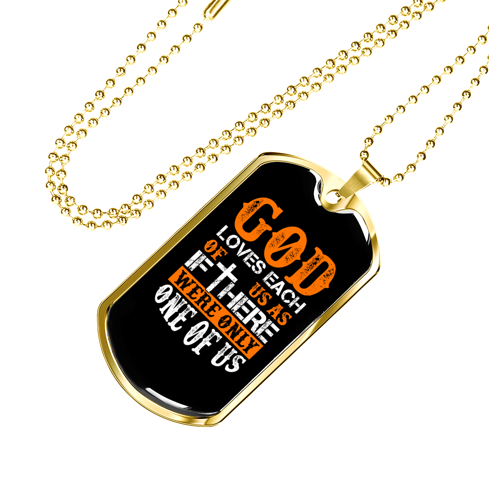 God Loves Us Orange Necklace Stainless Steel or 18k Gold Dog Tag 24" Chain-Express Your Love Gifts
