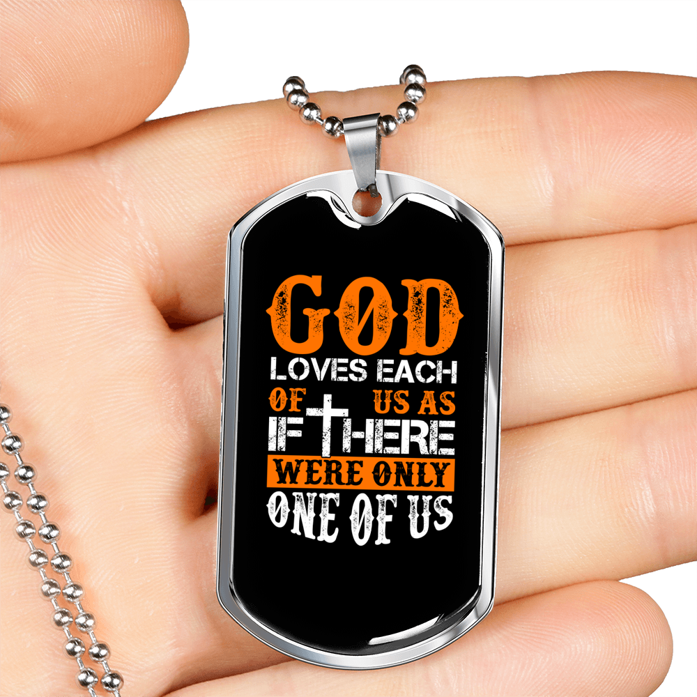 God Loves Us Orange Necklace Stainless Steel or 18k Gold Dog Tag 24" Chain-Express Your Love Gifts