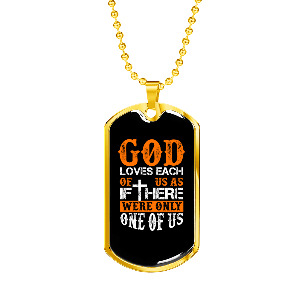 God Loves Us Orange Necklace Stainless Steel or 18k Gold Dog Tag 24" Chain-Express Your Love Gifts
