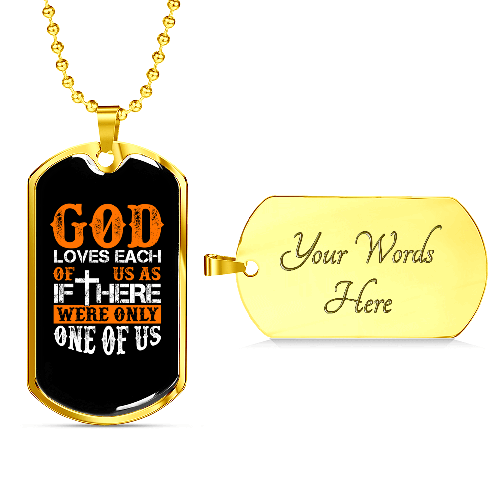 God Loves Us Orange Necklace Stainless Steel or 18k Gold Dog Tag 24" Chain-Express Your Love Gifts