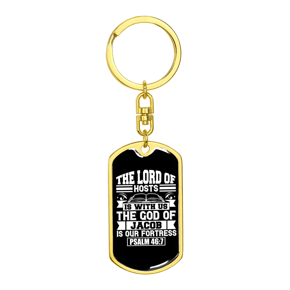 God Of Jacob Psalm 46:7 Stainless Steel or 18k Gold Premium Swivel Dog Tag Keychain