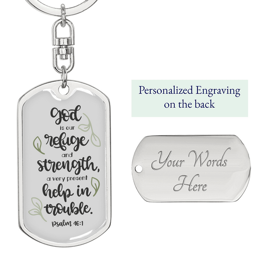 God Our Refuge Psalm 46:1 Keychain Stainless Steel or 18k Gold Dog Tag Keyring-Express Your Love Gifts