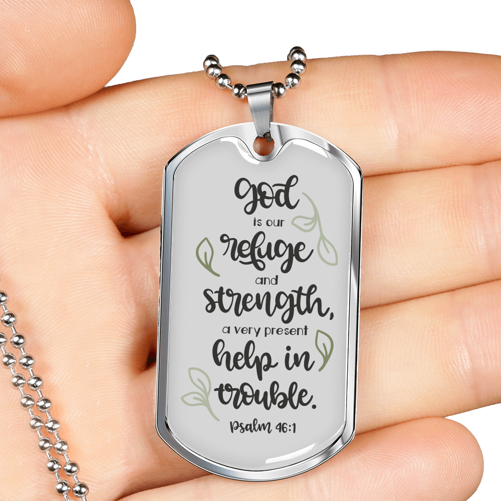 God Our Refuge Psalm 46:1 Necklace Stainless Steel or 18k Gold Dog Tag 24" Chain-Express Your Love Gifts