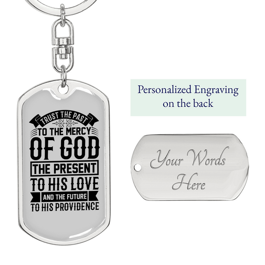 God Past Present Future Keychain Stainless Steel or 18k Gold Dog Tag Keyring-Express Your Love Gifts