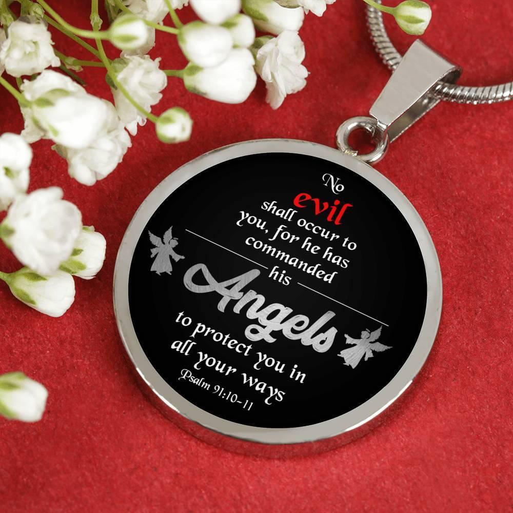 Angels Protect You Circle Necklace Stainless Steel or 18k Gold 18-22" - Express Your Love Gifts