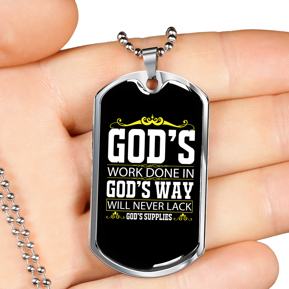 God's Way Never Lack Necklace Stainless Steel or 18k Gold Dog Tag 24" Chain-Express Your Love Gifts