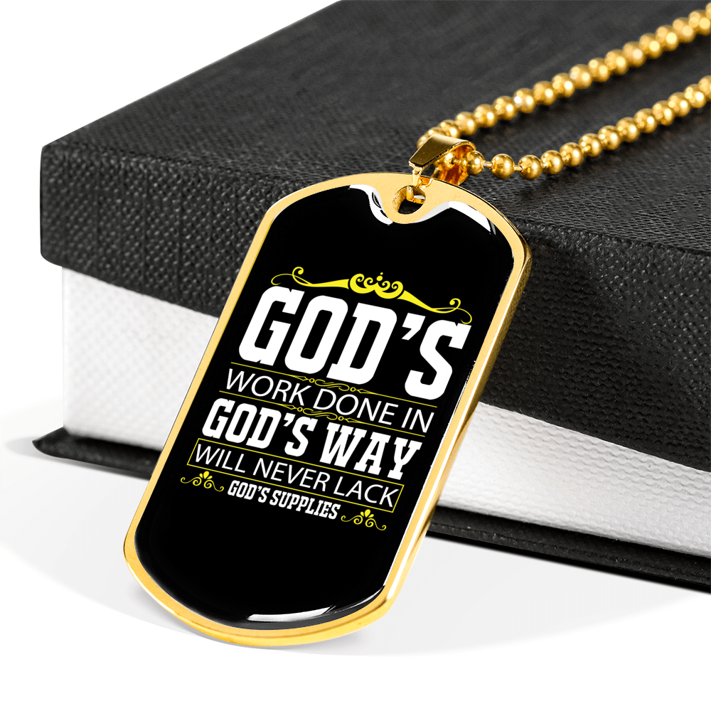 God's Way Never Lack Necklace Stainless Steel or 18k Gold Dog Tag 24" Chain-Express Your Love Gifts