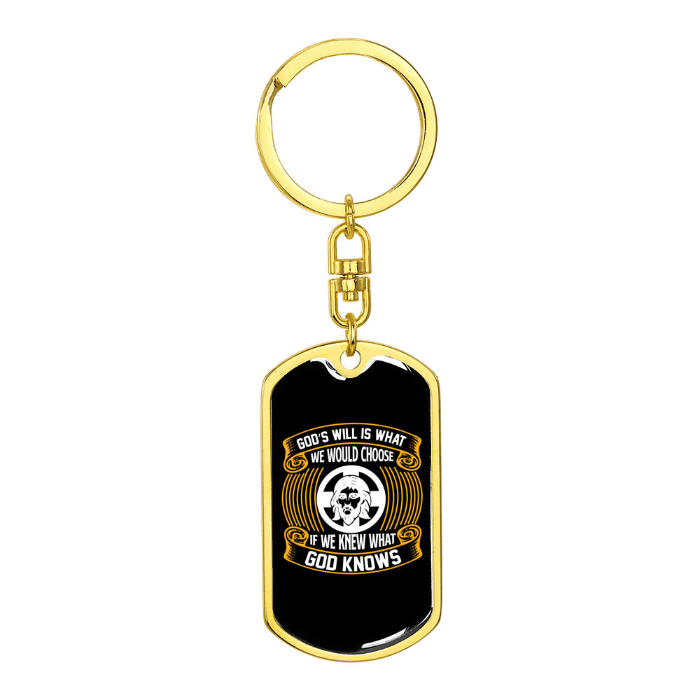 God's Will Stainless Steel or 18k Gold Premium Swivel Dog Tag Keychain