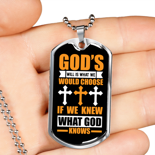 God's Will Necklace Stainless Steel or 18k Gold Dog Tag 24" Chain-Express Your Love Gifts