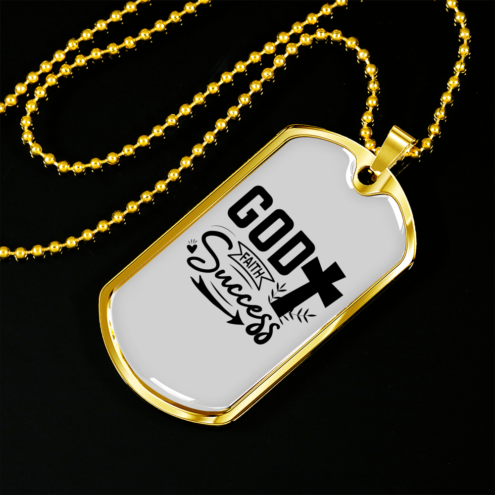 God Success Cross Necklace Stainless Steel or 18k Gold Dog Tag 24" Chain-Express Your Love Gifts