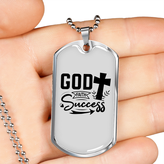 God Success Necklace Stainless Steel or 18k Gold Dog Tag 24" Chain-Express Your Love Gifts