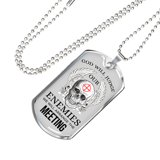 God Will Judge Necklace Stainless Steel or 18k Gold Dog Tag w 24" Chain