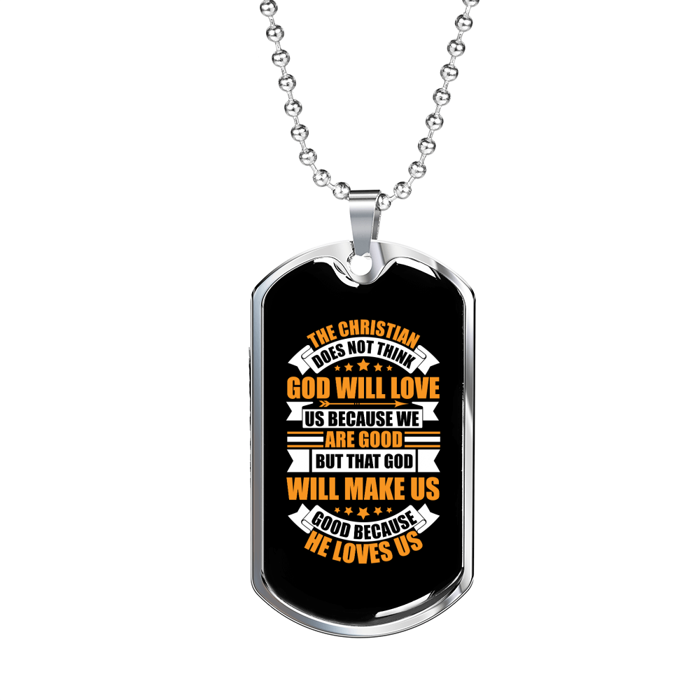 God Will Love Us Necklace Stainless Steel or 18k Gold Dog Tag 24" Chain-Express Your Love Gifts