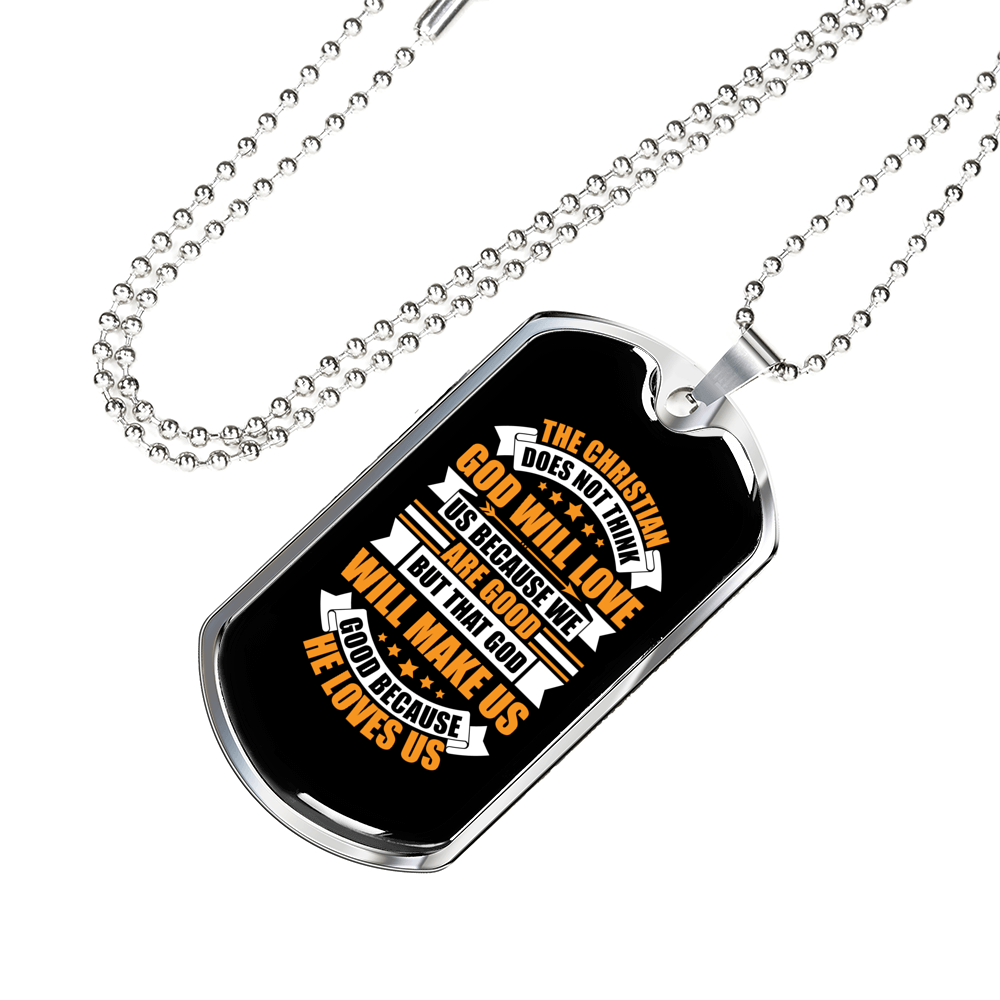 God Will Love Us Necklace Stainless Steel or 18k Gold Dog Tag 24" Chain-Express Your Love Gifts