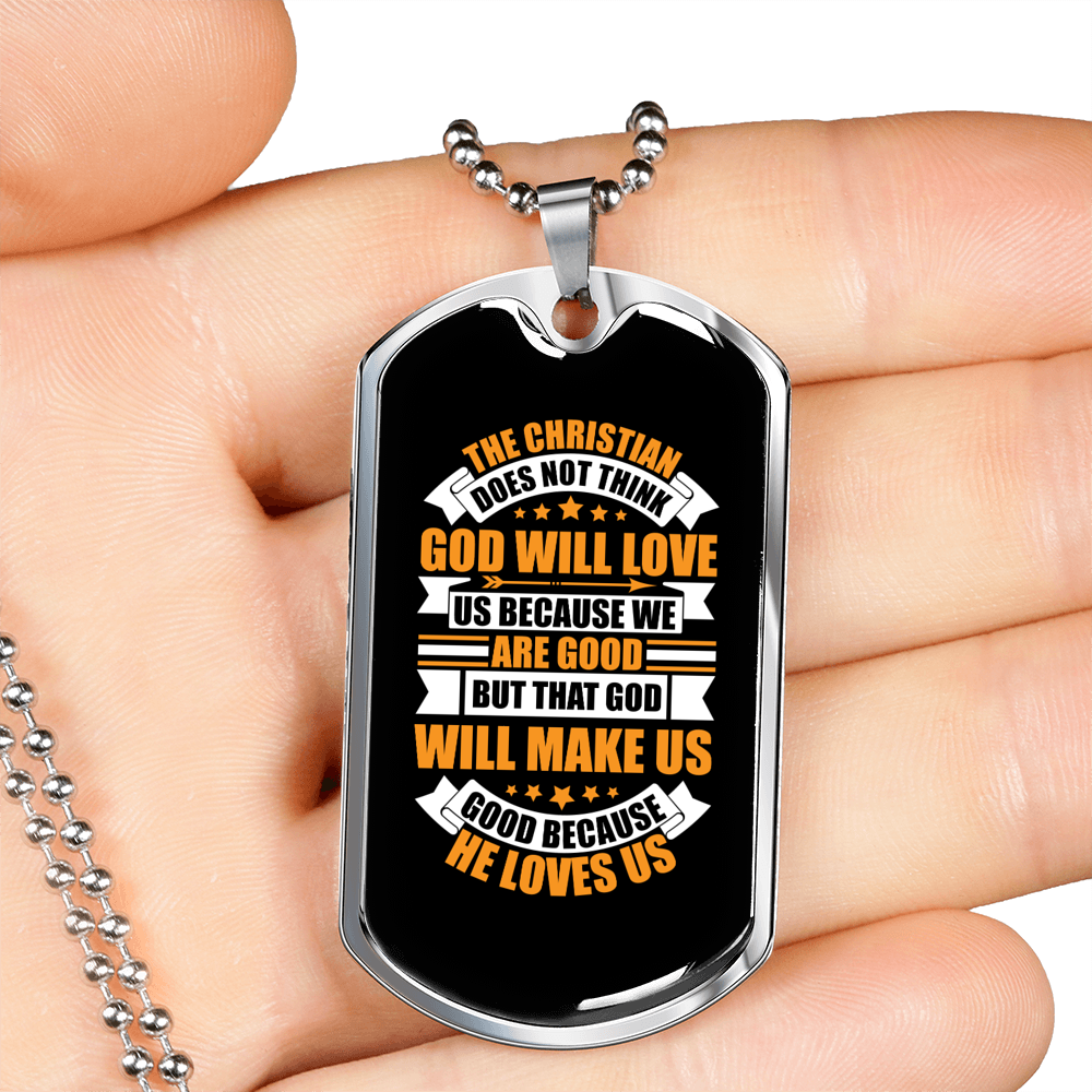 God Will Love Us Necklace Stainless Steel or 18k Gold Dog Tag 24" Chain-Express Your Love Gifts