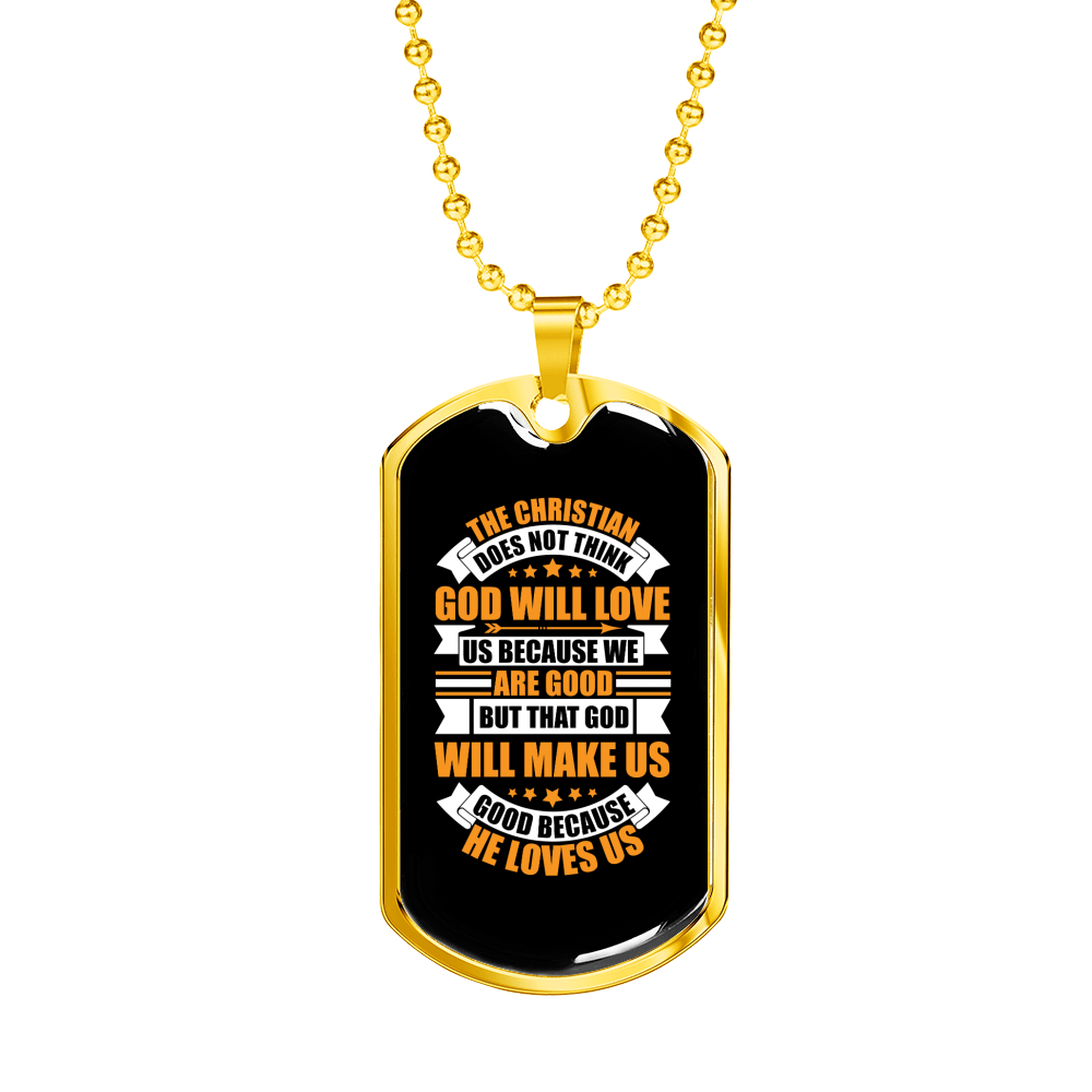 God Will Love Us Necklace Stainless Steel or 18k Gold Dog Tag 24" Chain-Express Your Love Gifts