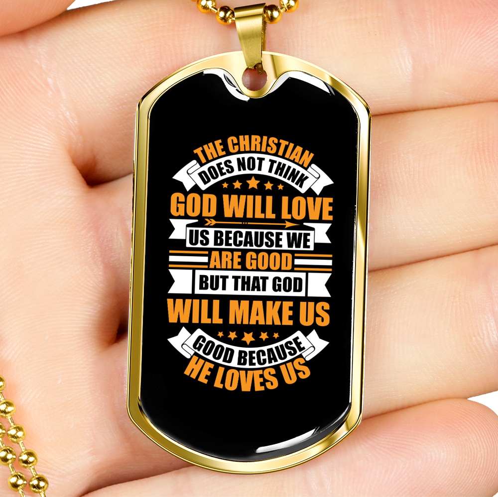 God Will Love Us Necklace Stainless Steel or 18k Gold Dog Tag 24" Chain-Express Your Love Gifts