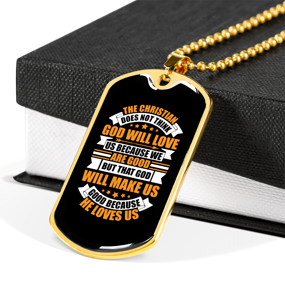 God Will Love Us Necklace Stainless Steel or 18k Gold Dog Tag 24" Chain-Express Your Love Gifts