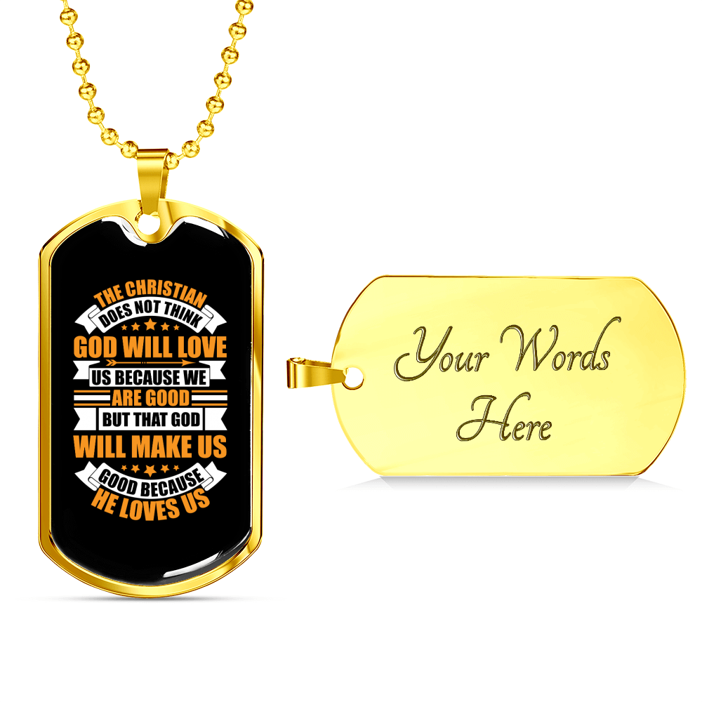 God Will Love Us Necklace Stainless Steel or 18k Gold Dog Tag 24" Chain-Express Your Love Gifts