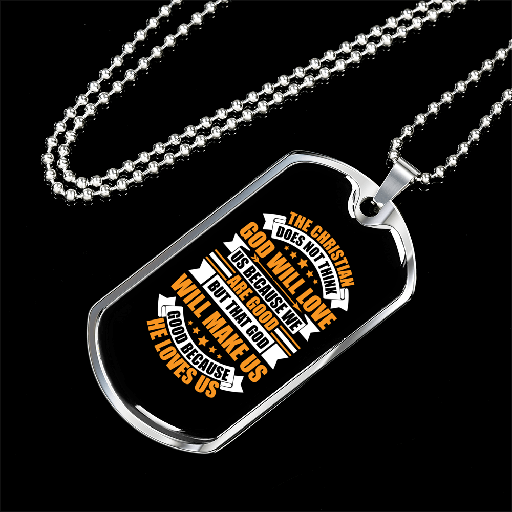 God Will Love Us Necklace Stainless Steel or 18k Gold Dog Tag 24" Chain-Express Your Love Gifts