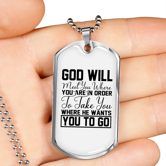 God Will Take You Necklace Stainless Steel or 18k Gold Dog Tag 24" Chain-Express Your Love Gifts