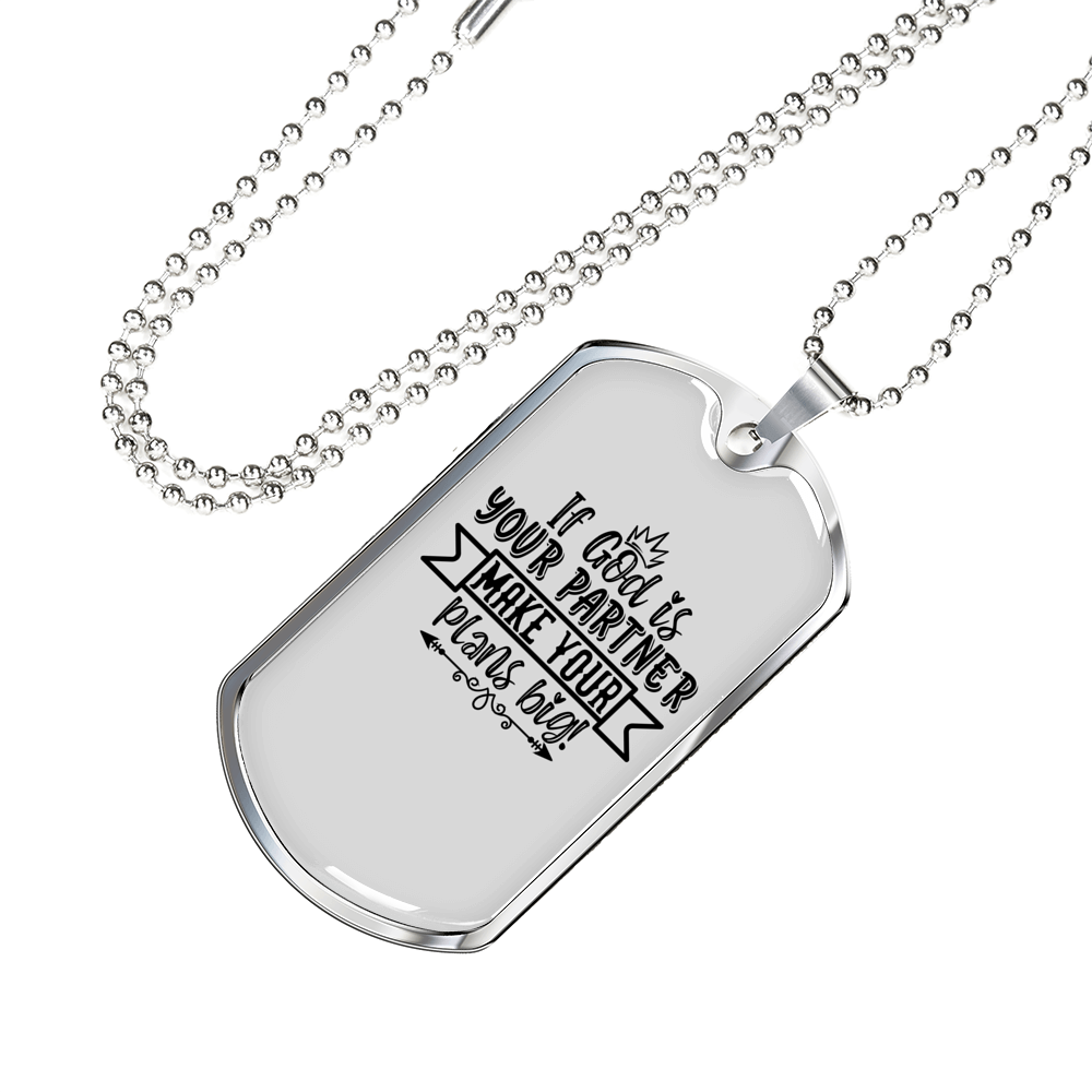 God Your Partner Necklace Stainless Steel or 18k Gold Dog Tag 24" Chain-Express Your Love Gifts
