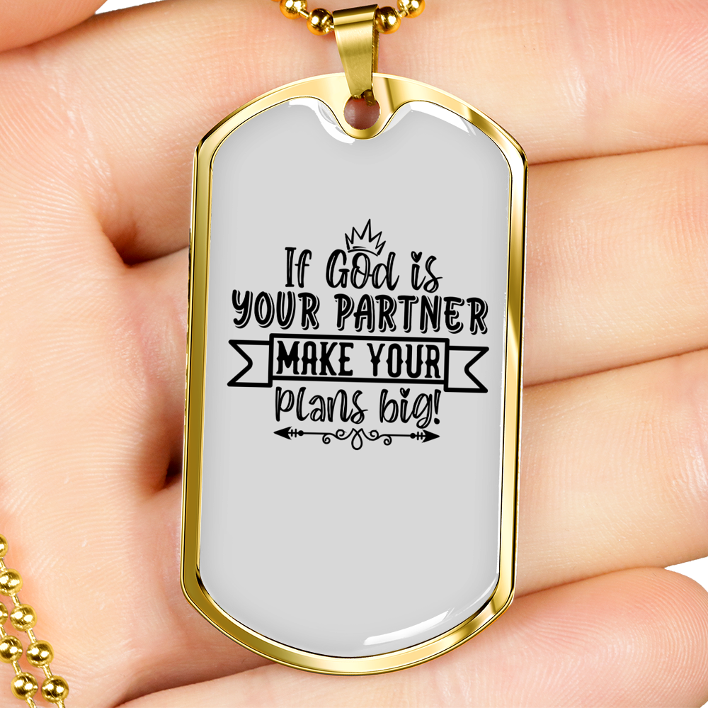 God Your Partner Necklace Stainless Steel or 18k Gold Dog Tag 24" Chain-Express Your Love Gifts