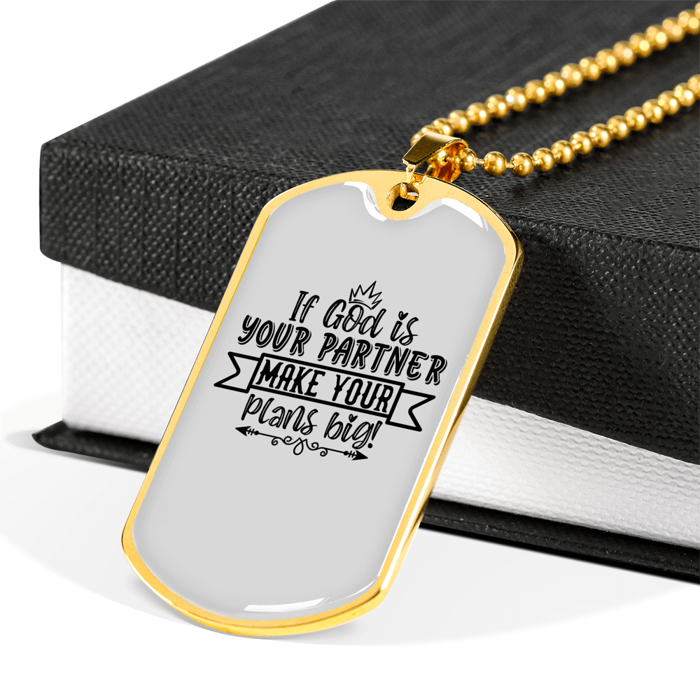 God Your Partner Necklace Stainless Steel or 18k Gold Dog Tag 24" Chain-Express Your Love Gifts