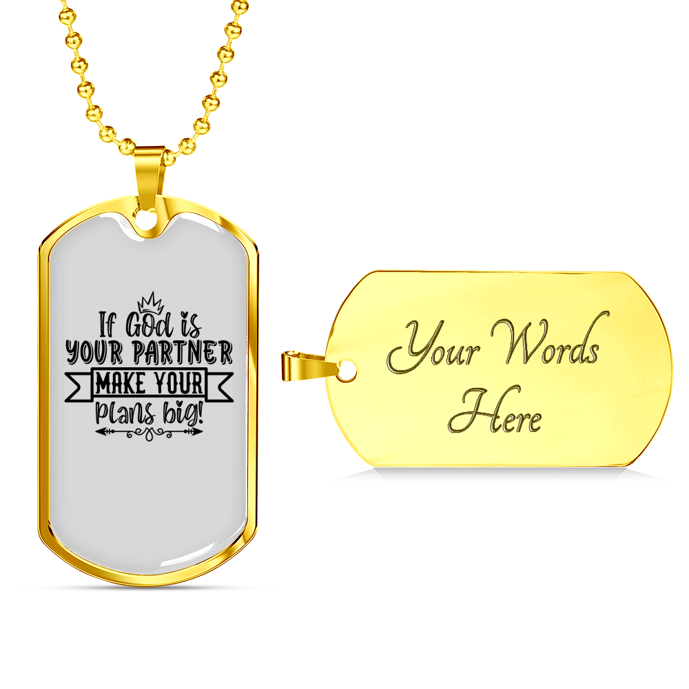 God Your Partner Necklace Stainless Steel or 18k Gold Dog Tag 24" Chain-Express Your Love Gifts